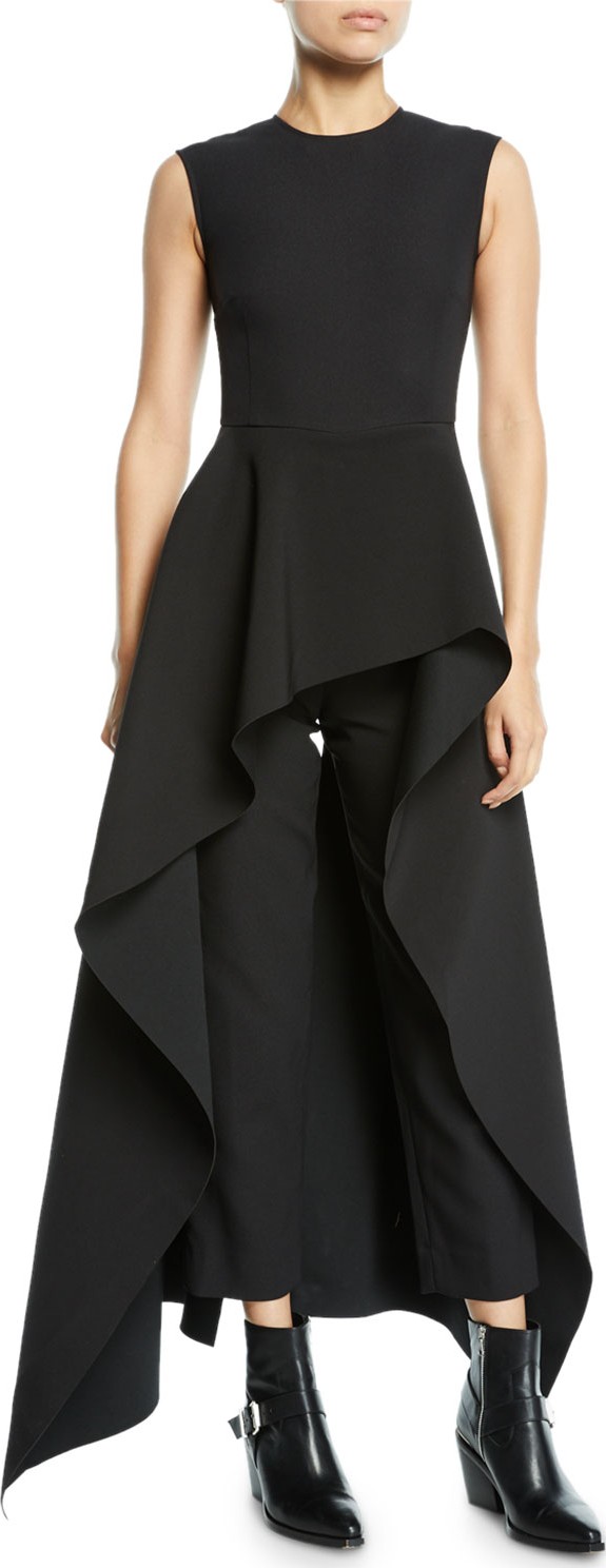Solace London Soraya Sleeveless Crepe Asymmetric Ruffle Jumpsuit