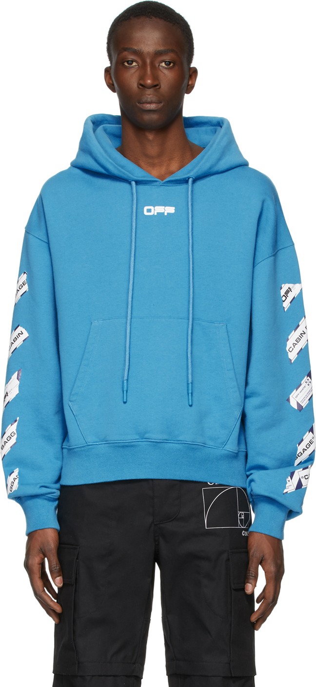 Off White Blue Airport Tape Hoodie