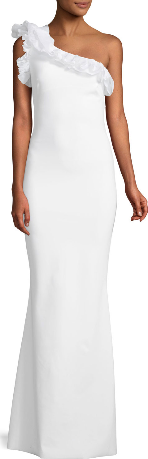 La Petite Robe di Chiara Boni Elisir One-Shoulder Gown w/ Organza Ruffle
