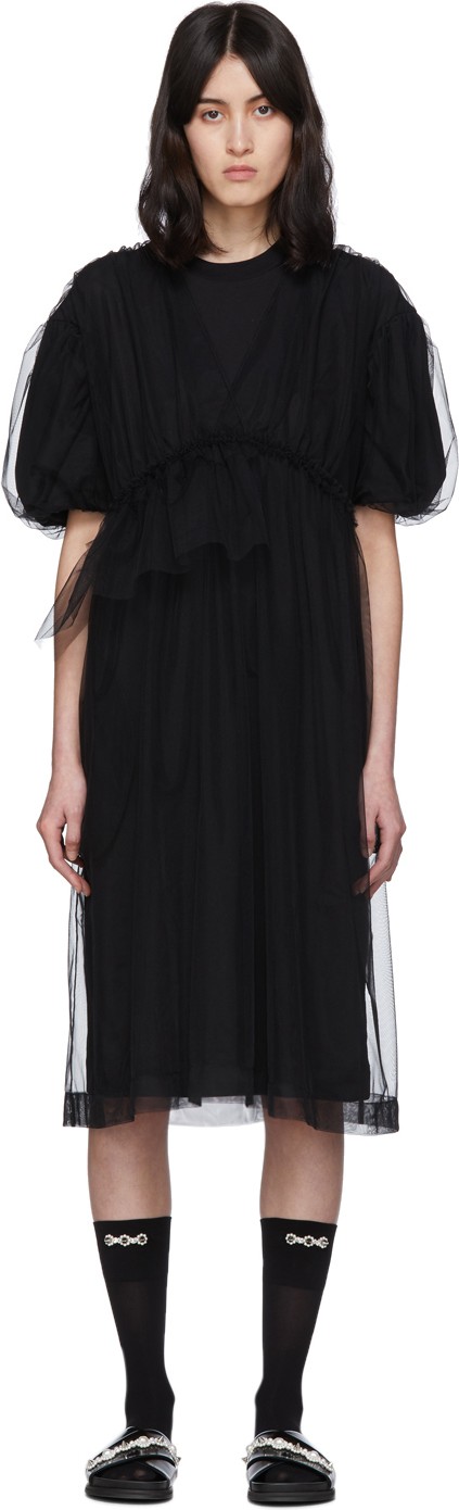 Simone Rocha Black Puff Sleeve Babydoll Mid-Length Dress