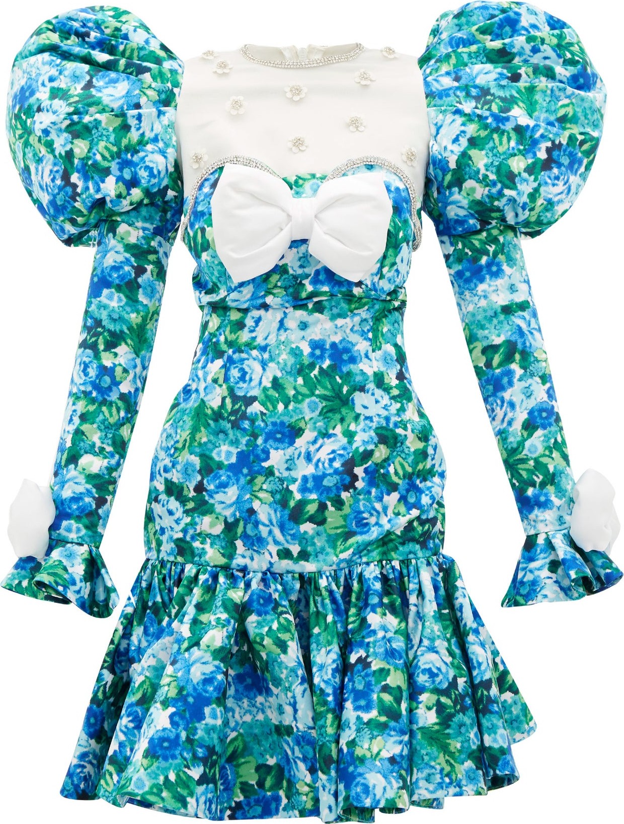 Richard Quinn Puff-shoulder crystal-trim floral-print dress