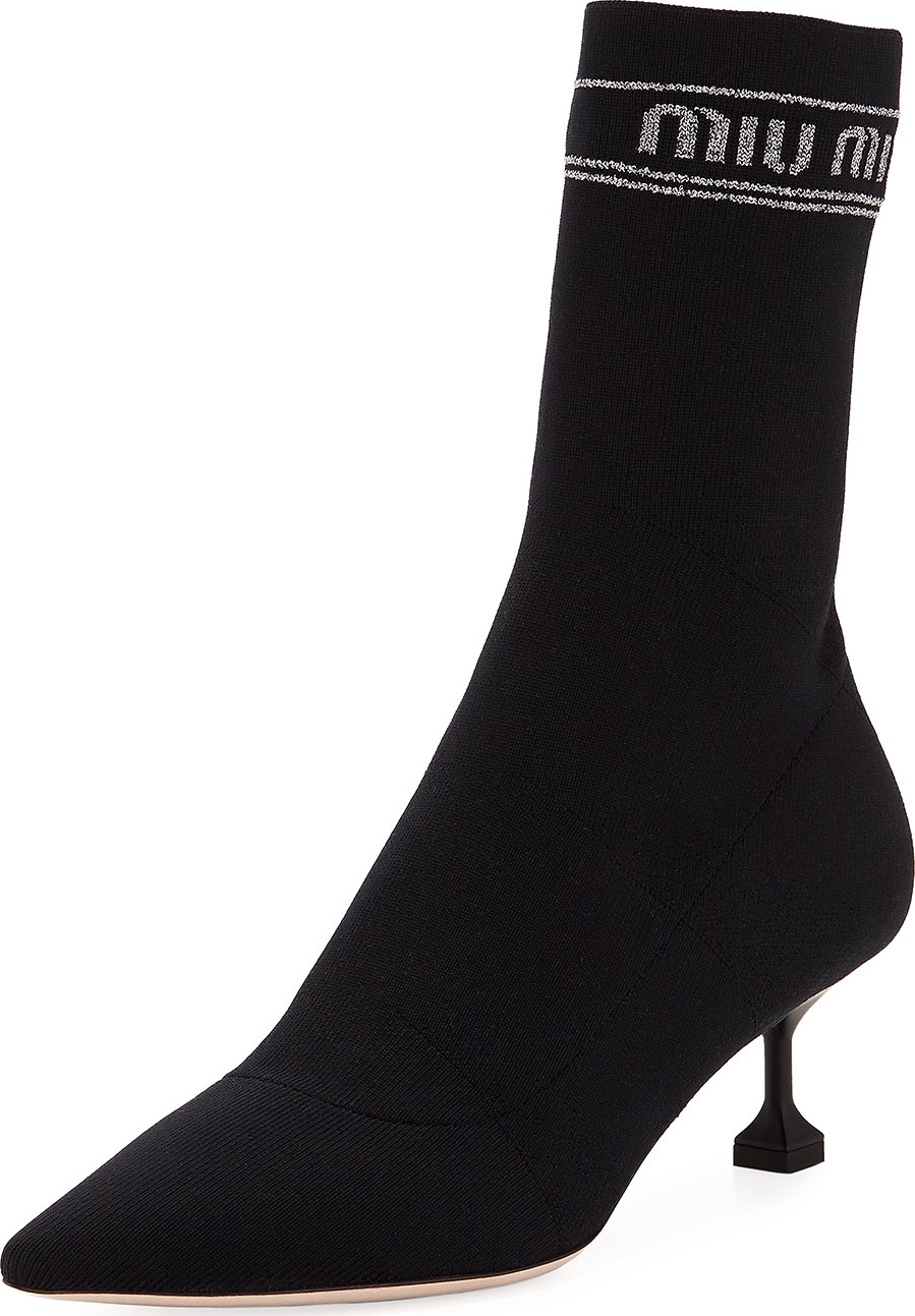 Miu Miu Tech Knit Pointed-Toe Sock Bootie