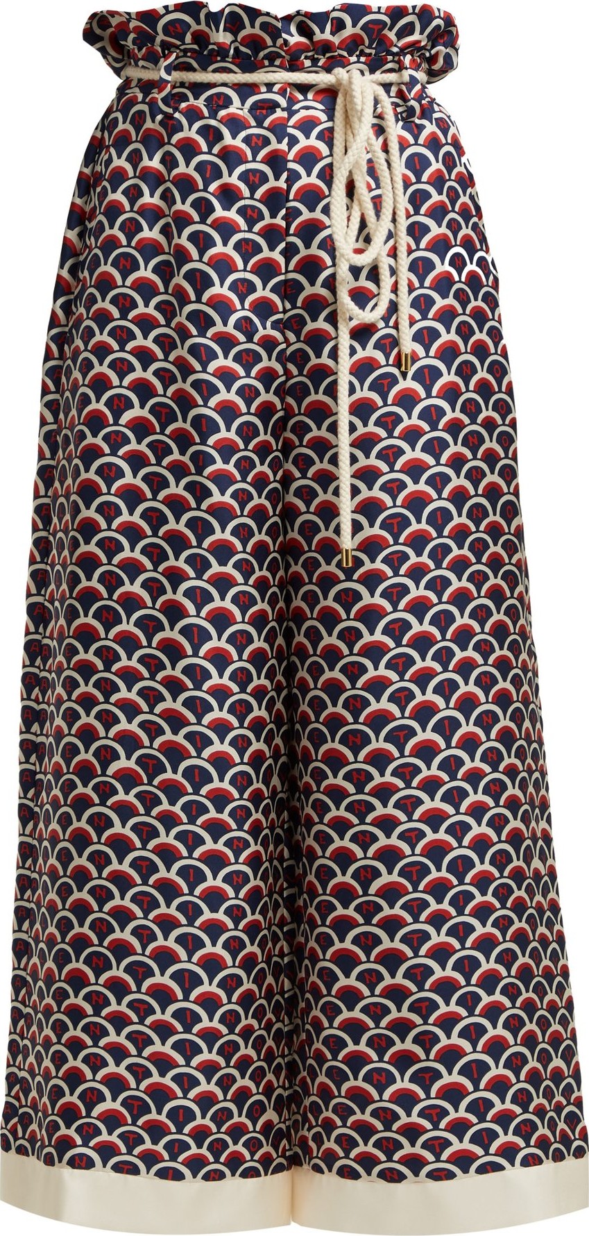 Valentino Scale-print paperbag-waist silk trousers