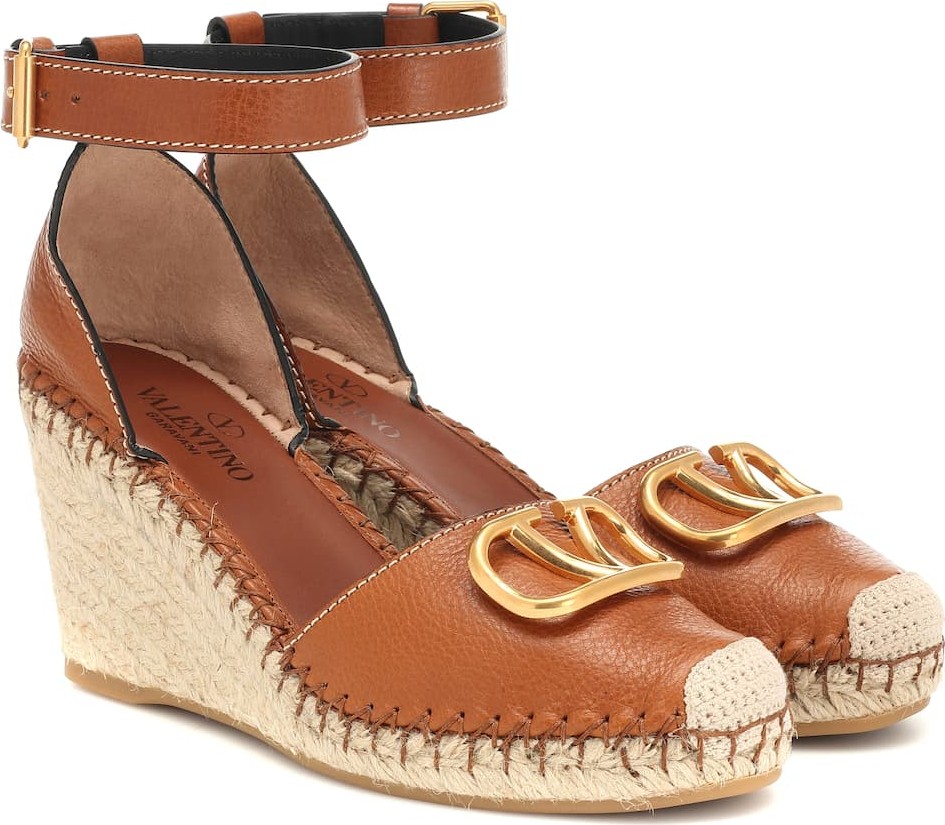 Valentino Valentino Garavani VLOGO leather wedge espadrilles