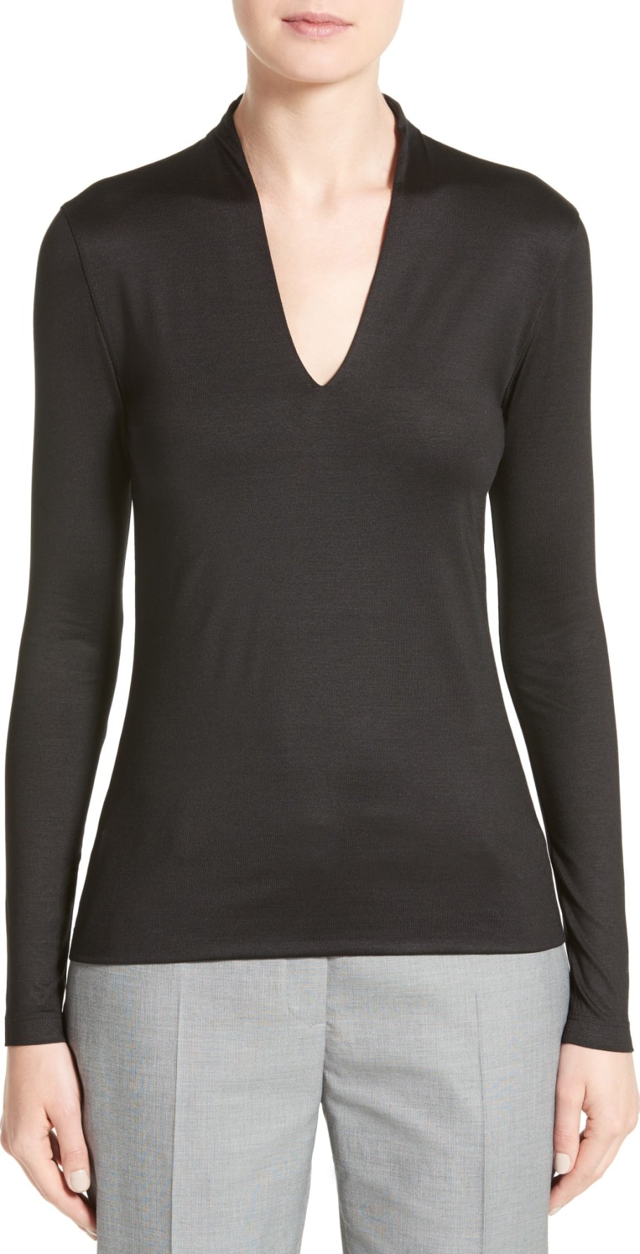 Akris Long Sleeve Silk Jersey Blouse