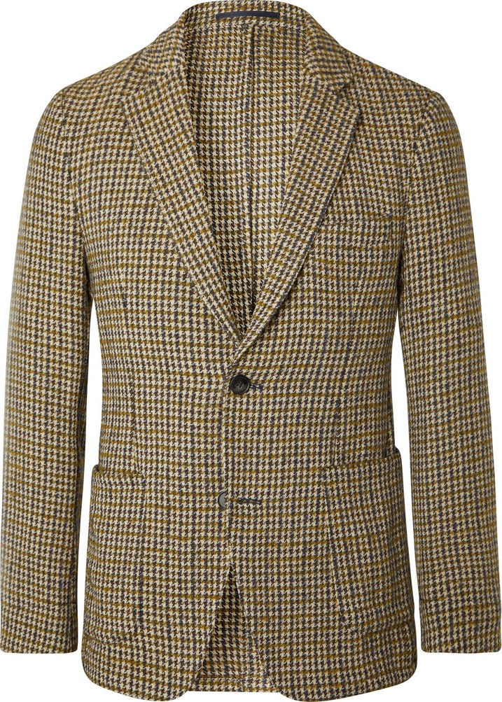 Officine Générale Brown Slim-Fit Unstructured Houndstooth Wool-Blend Blazer