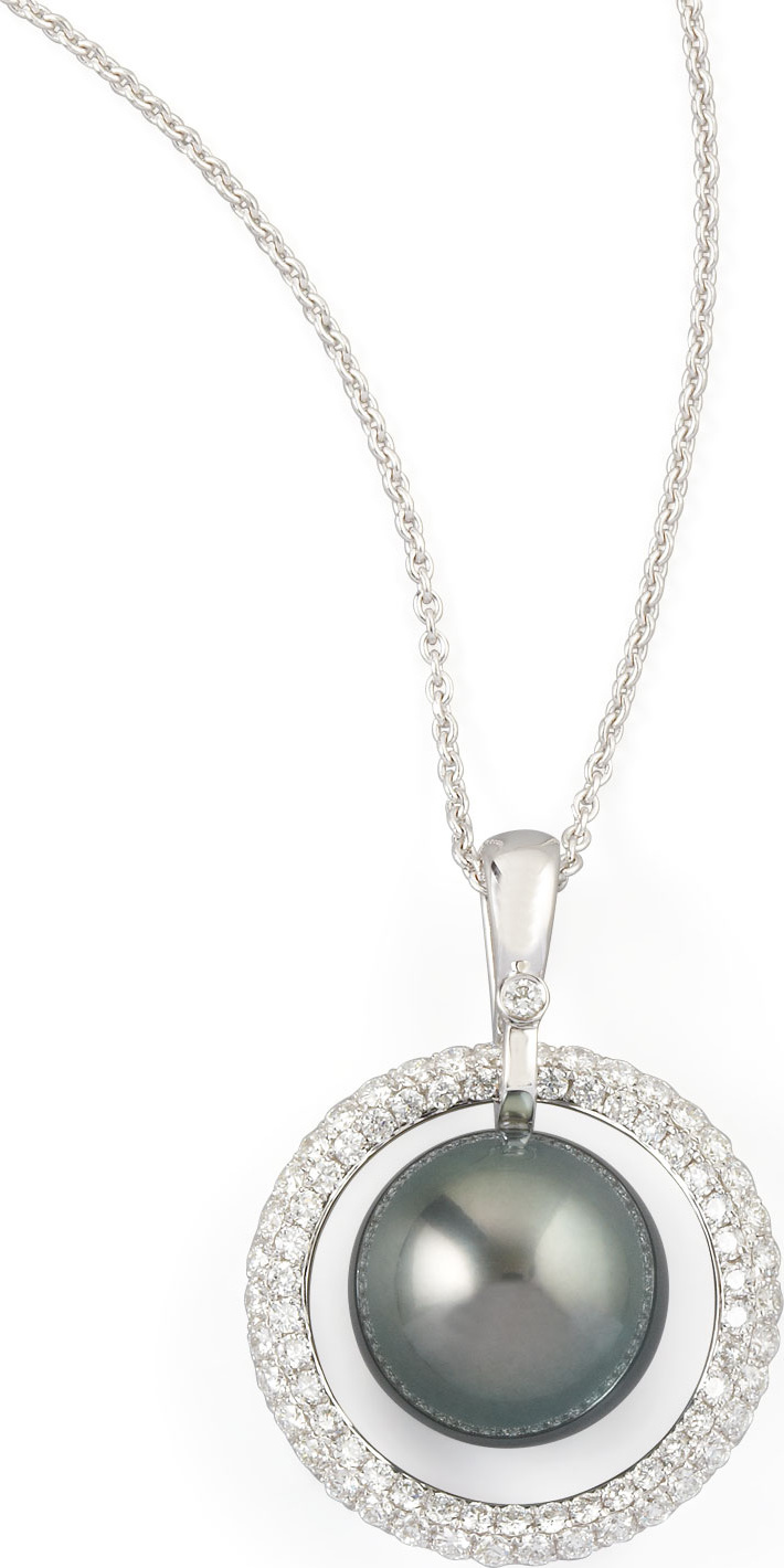 Eli Jewels Gray South Sea Pearl & Diamond Halo Necklace, 0.70ct