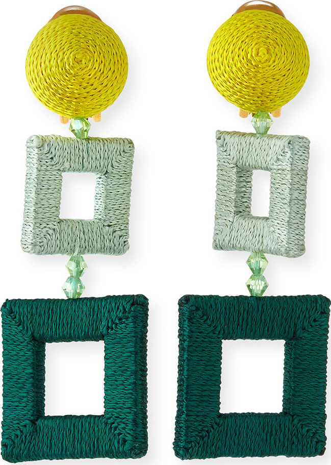 Oscar De La Renta Silk-Wrapped Double-Square Clip-On Earrings