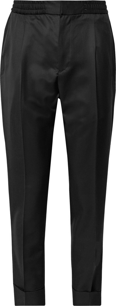 Officine Générale Black Drew Slim-Fit Pleated Wool and Mohair-Blend Twill Drawstring Tuxedo Trousers