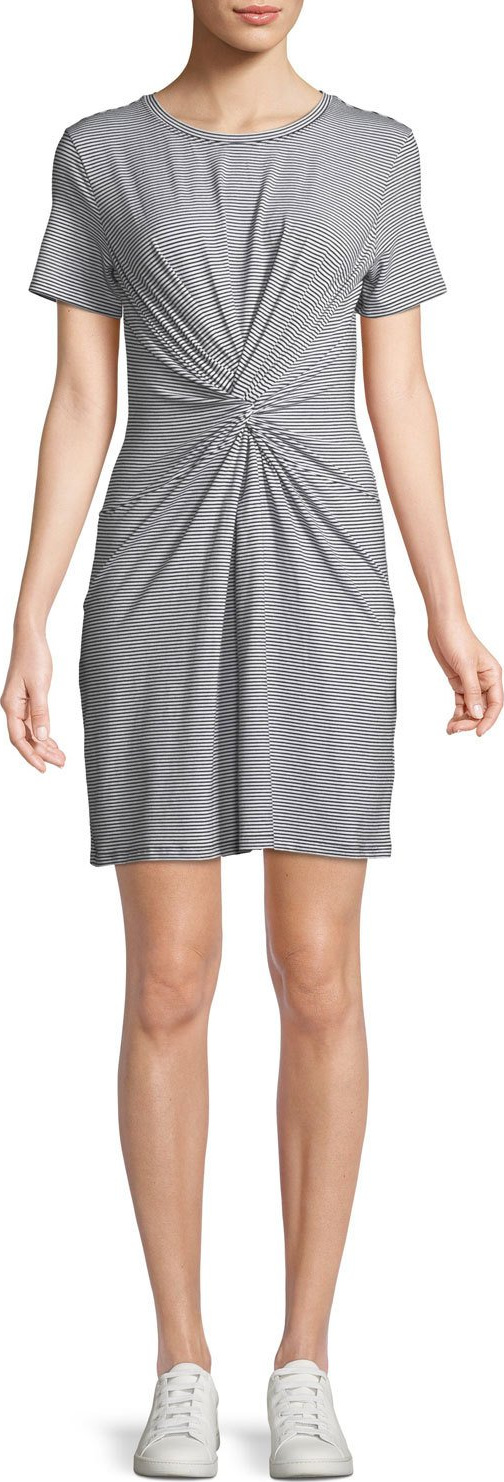 Theory Knotted Short-Sleeve Striped Tee Dress