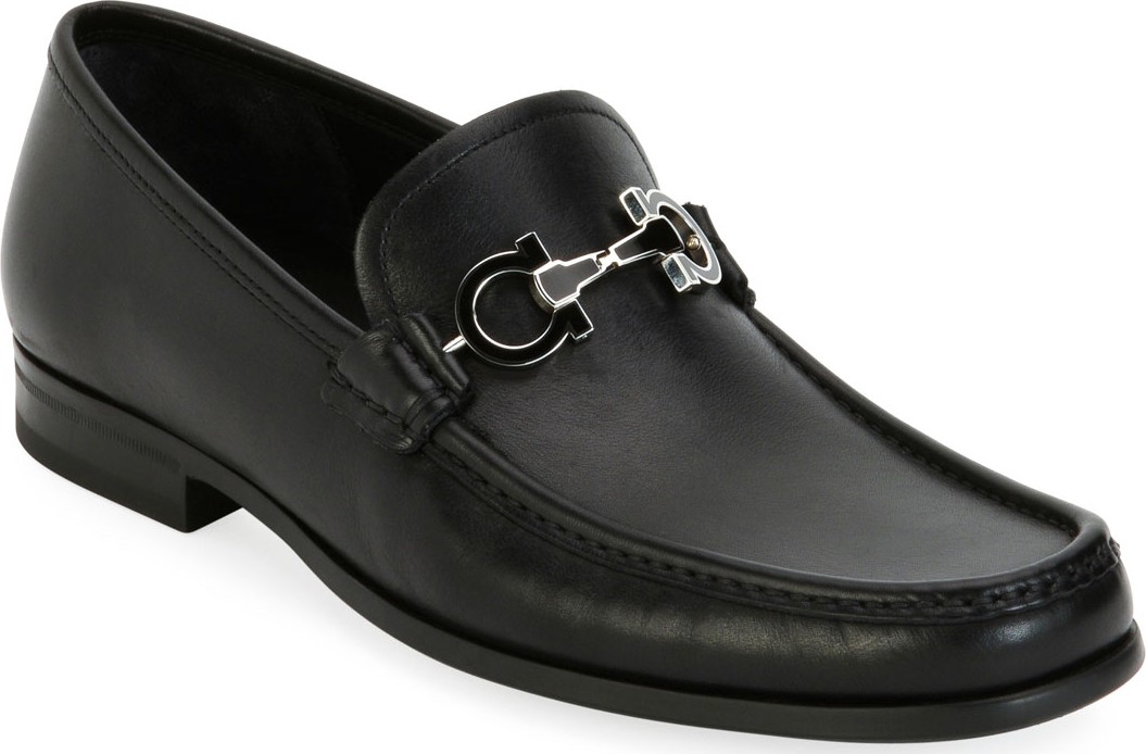 Salvatore Ferragamo Men's Leather Loafer with Reversible Gancini Ornament