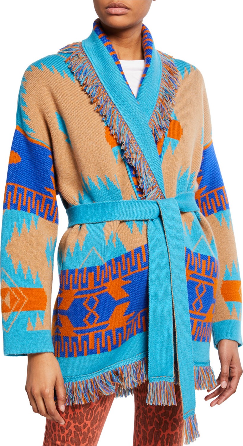 Alanui Icon Cashmere Jacquard Belted Cardigan