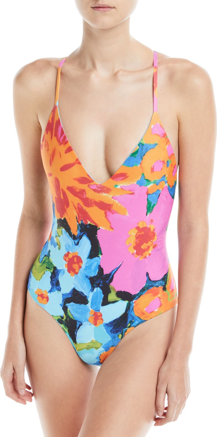 Mara Hoffman Emma V-Neck Colorblocked One-Piece Swimsuit