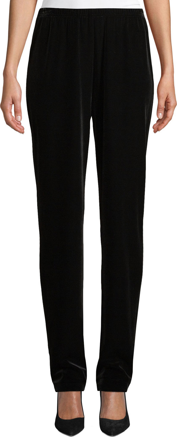 Caroline Rose Stretch Velvet Straight-Leg Pants