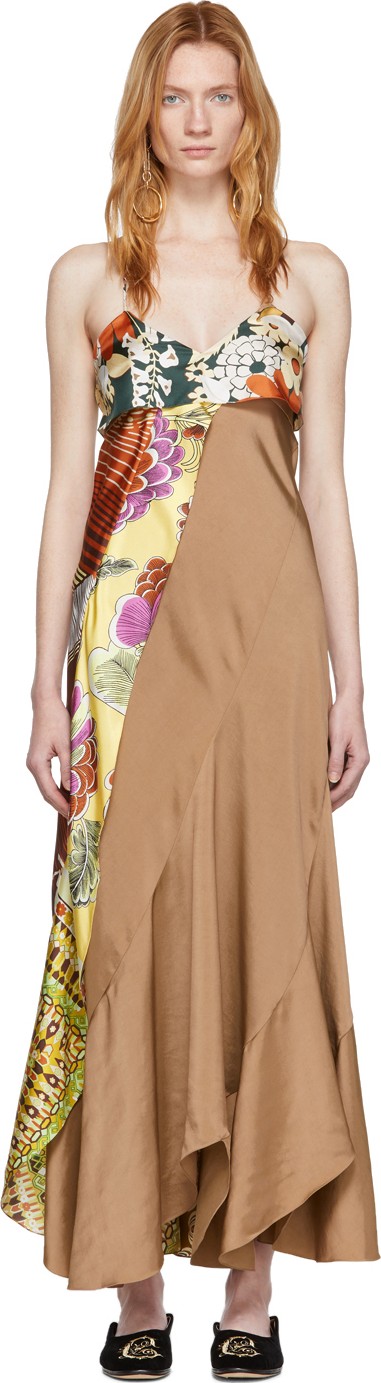 Chloe Brown & Multicolor Scarf Detail Dress
