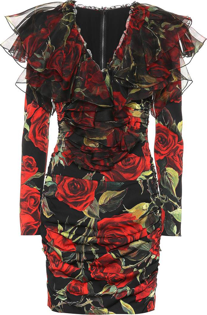 Dolce & Gabbana Rose-printed stretch silk minidress