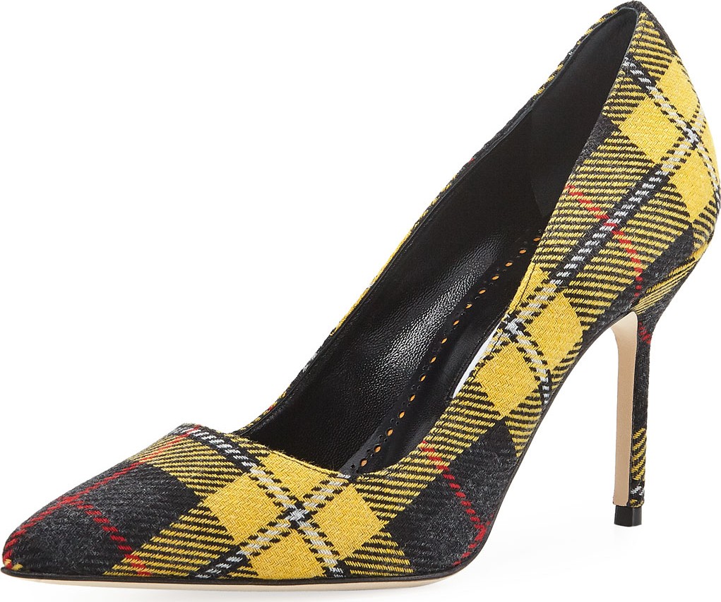 Manolo Blahnik Plaid Flannel Pointed Pumps