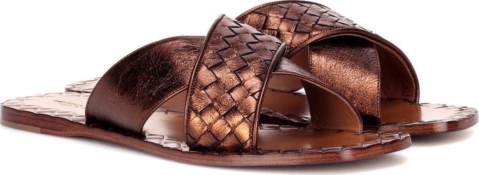 Bottega Veneta Intrecciato metallic leather slides