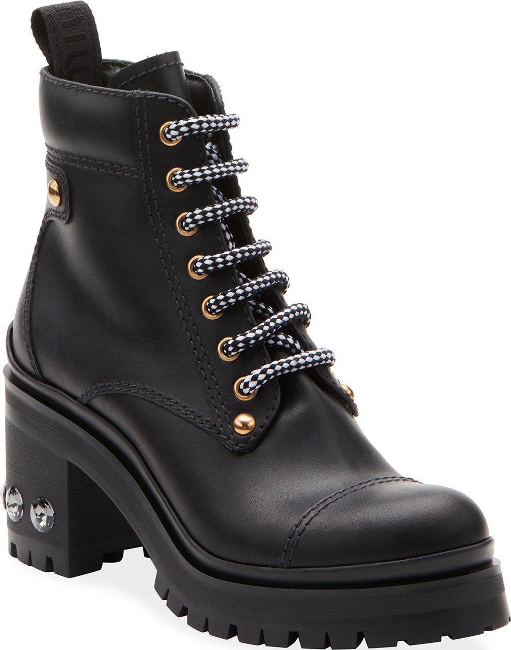 Miu Miu Lace-Up Leather Lug-Sole Hiker Boots