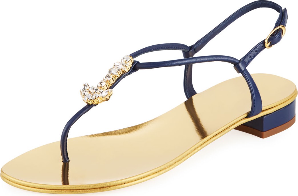 Giuseppe Zanotti Flat Metallic Sandals with Anchor Pendant