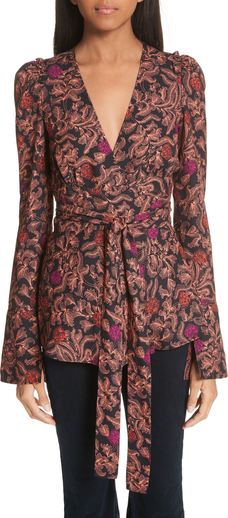 Proenza Schouler Floral Print Georgette Wrap Top