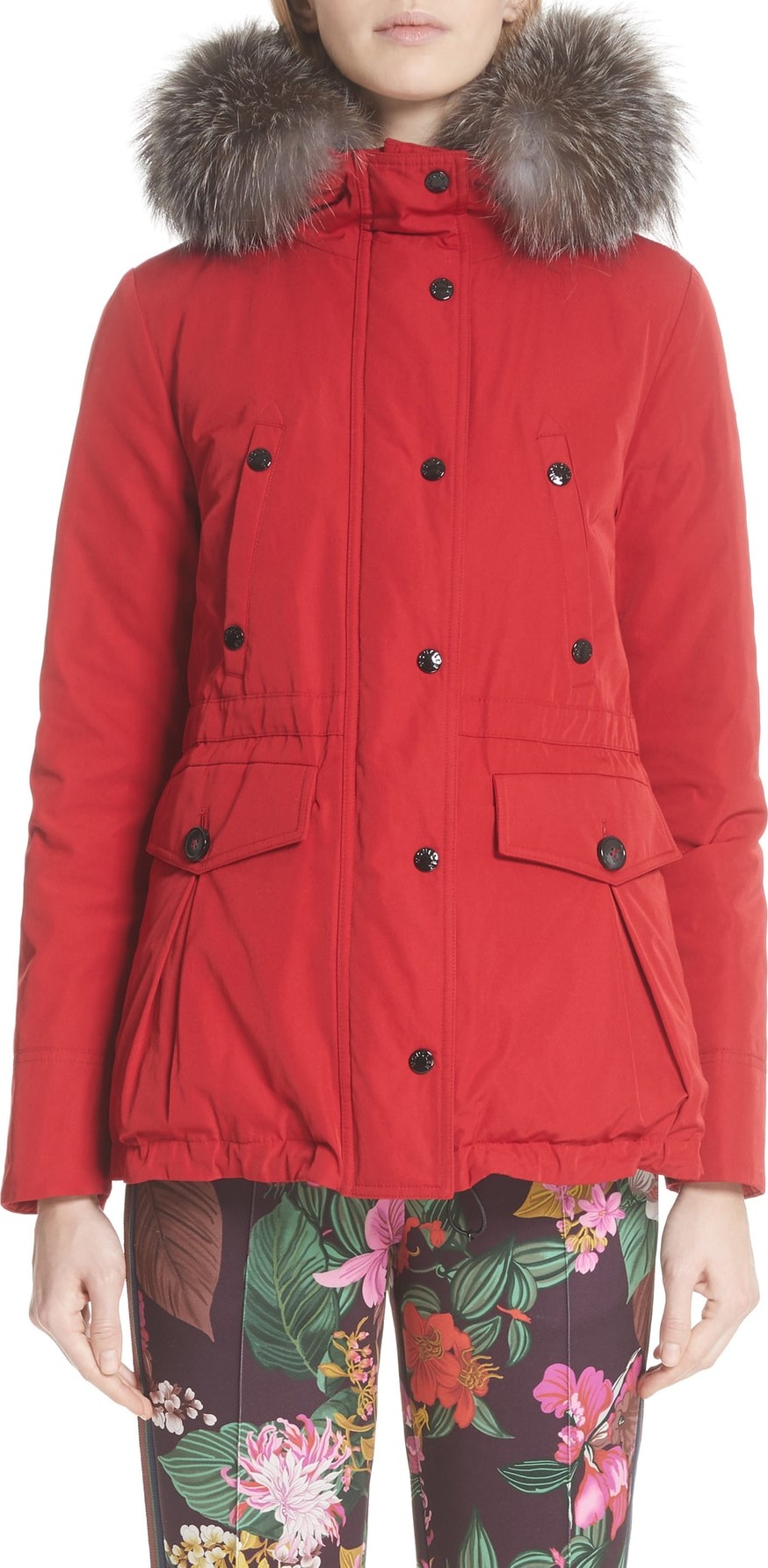 Moncler Macareaux Down Coat with Removable Genuine Fox Fur Trim