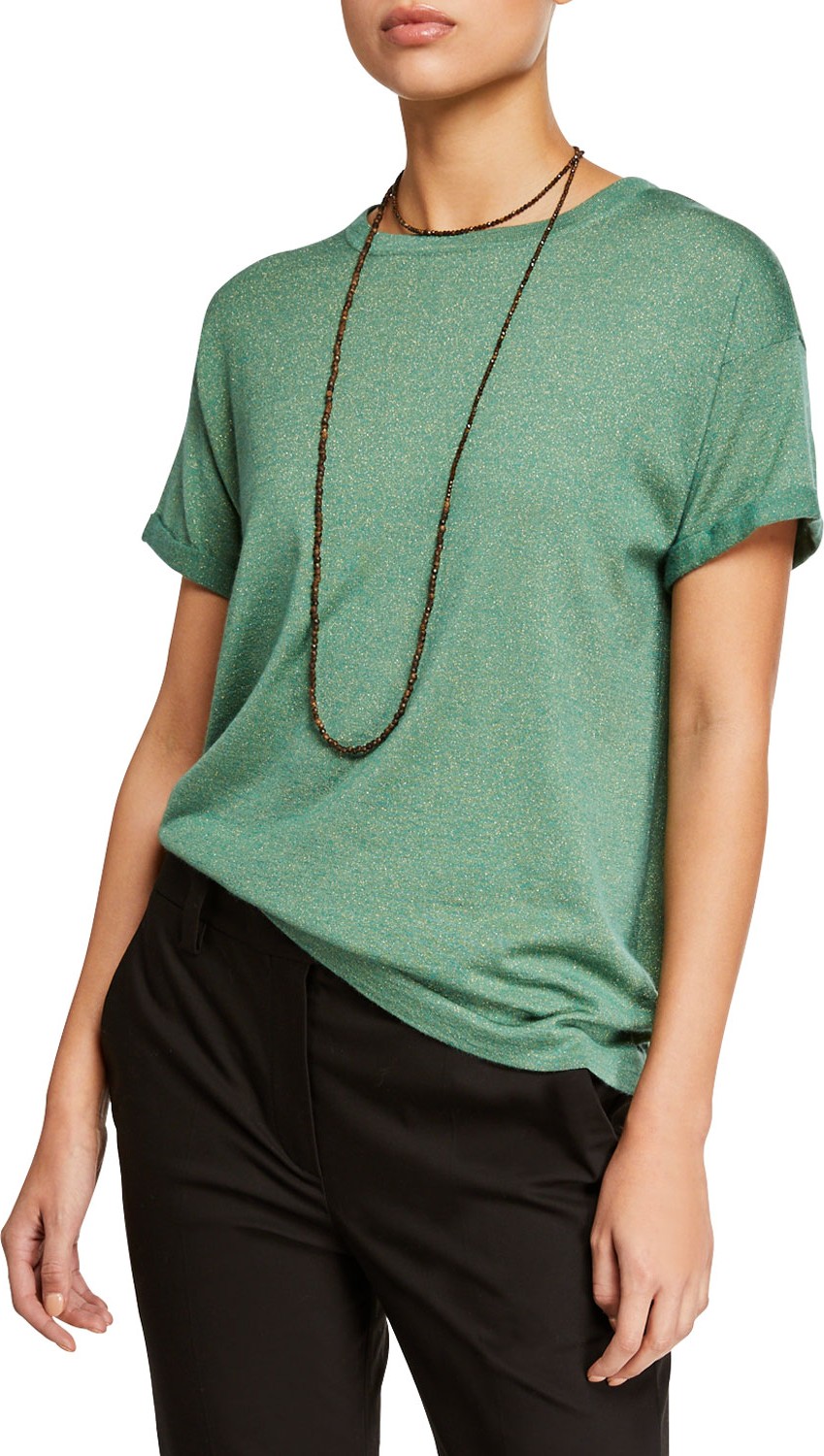 Brunello Cucinelli Crewneck Short-Sleeve Cashmere Lurex® T-Shirt