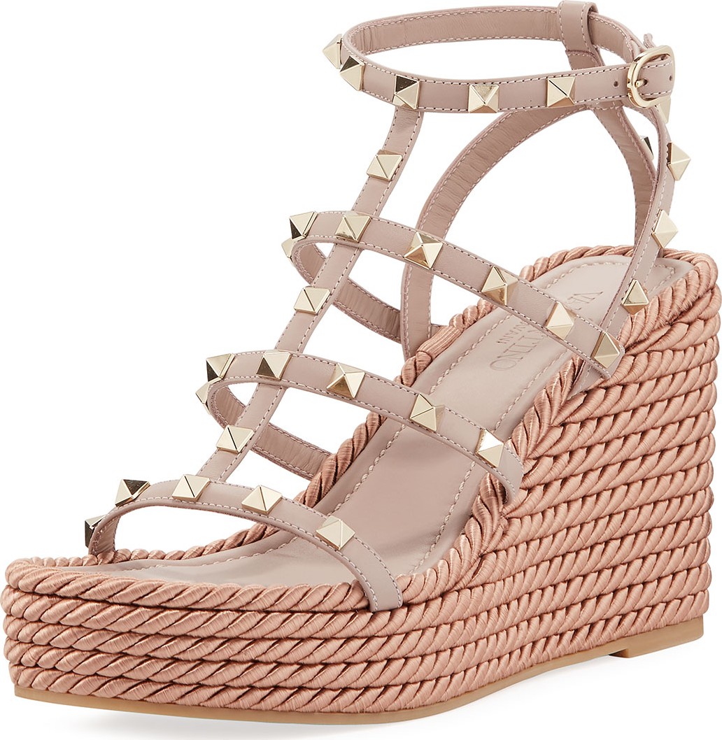 Valentino Rockstud Caged Wedge Sandals