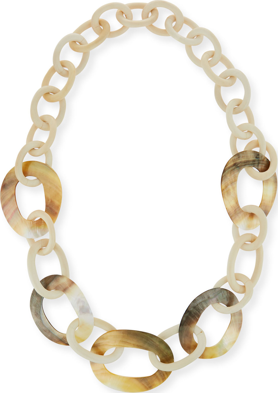 Viktoria Hayman White Wood & Mother-of-Pearl Link Necklace