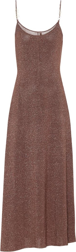 RIXO LONDON Scarlett metallic knit midi slip dress