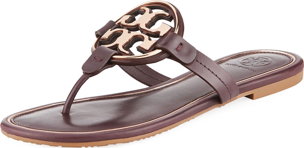 Tory Burch Miller Flat Metal Logo Slide Sandals