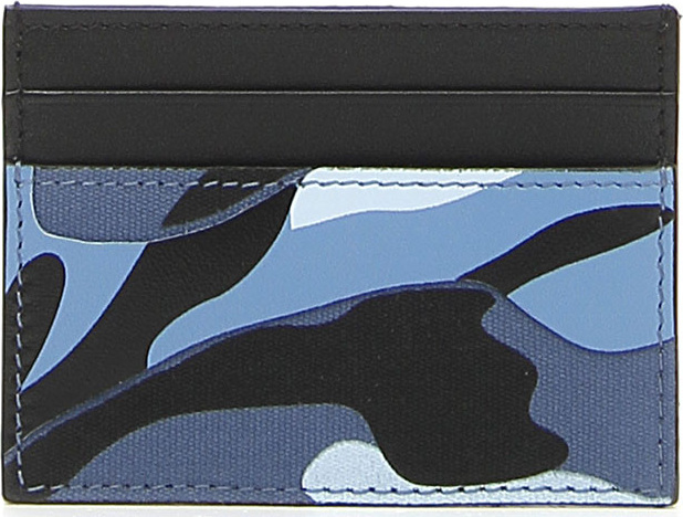 Valentino Leather & Camo Canvas Card Case