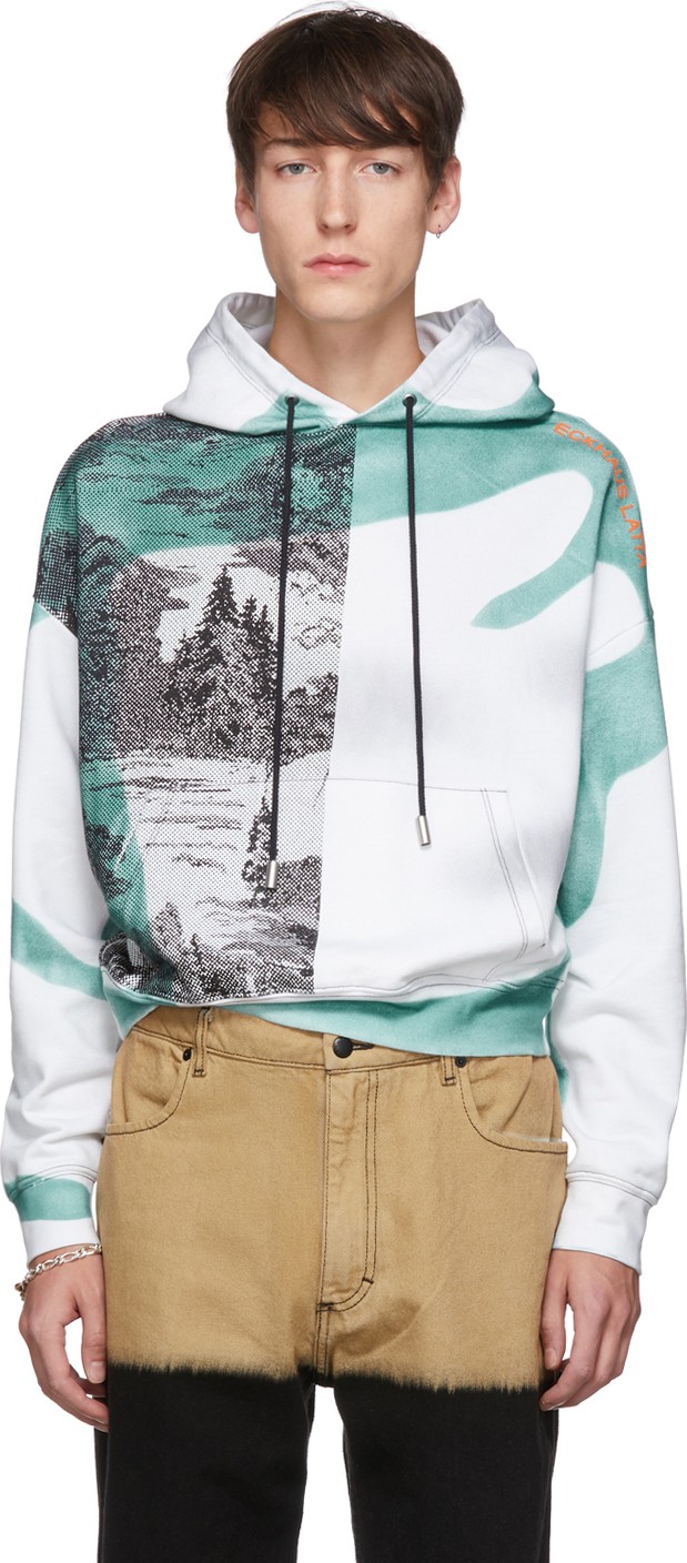 Eckhaus Latta White & Green Warped Yosemite Hoodie