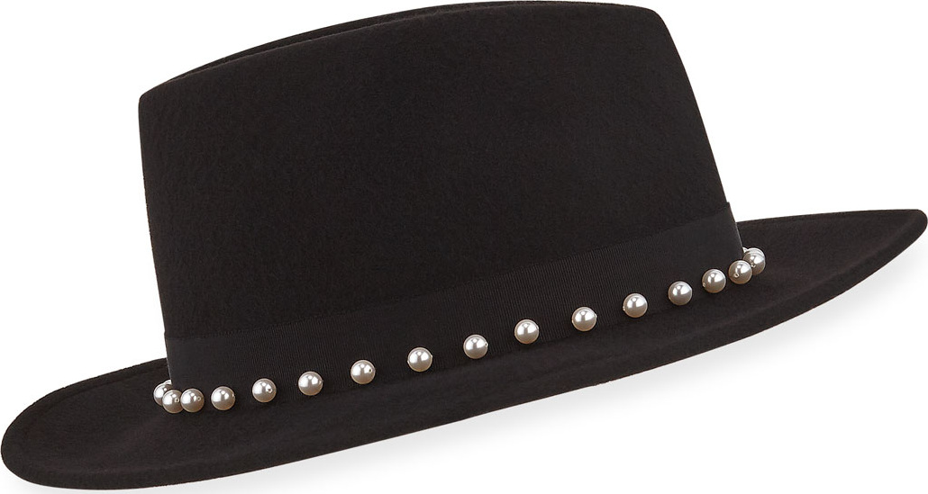 Eugenia Kim Blaine Wool Fedora Hat w/ Swarovski Pearls