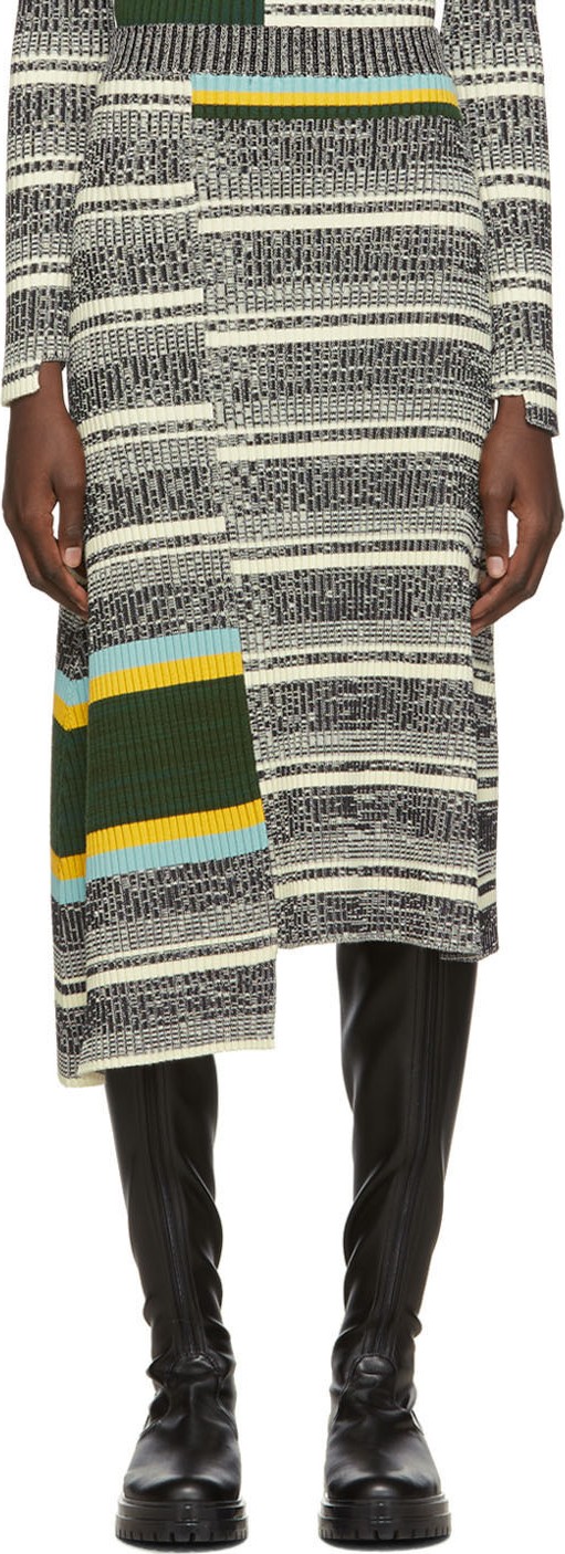 Victoria Beckham Black & White Asymmetric Flared Skirt