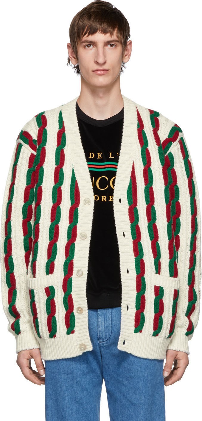 Gucci Off-White & Red Wool Cardigan