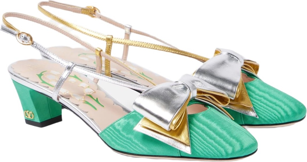 Valentino - Bowow 45 moiré and leather slingback pumps