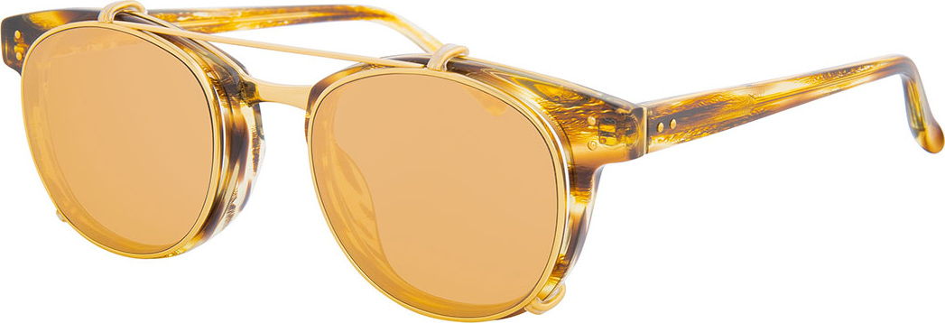 Linda Farrow Square Acetate Sunglasses w/ Clip-On Lenses, Gold/Tortoise