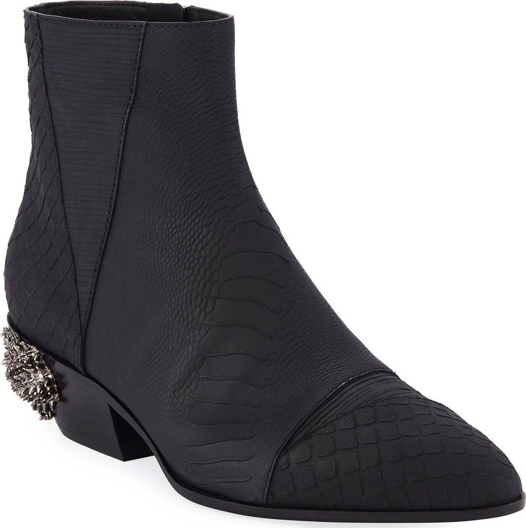 Giuseppe Zanotti Men's Dragon Embossed Leather Boots
