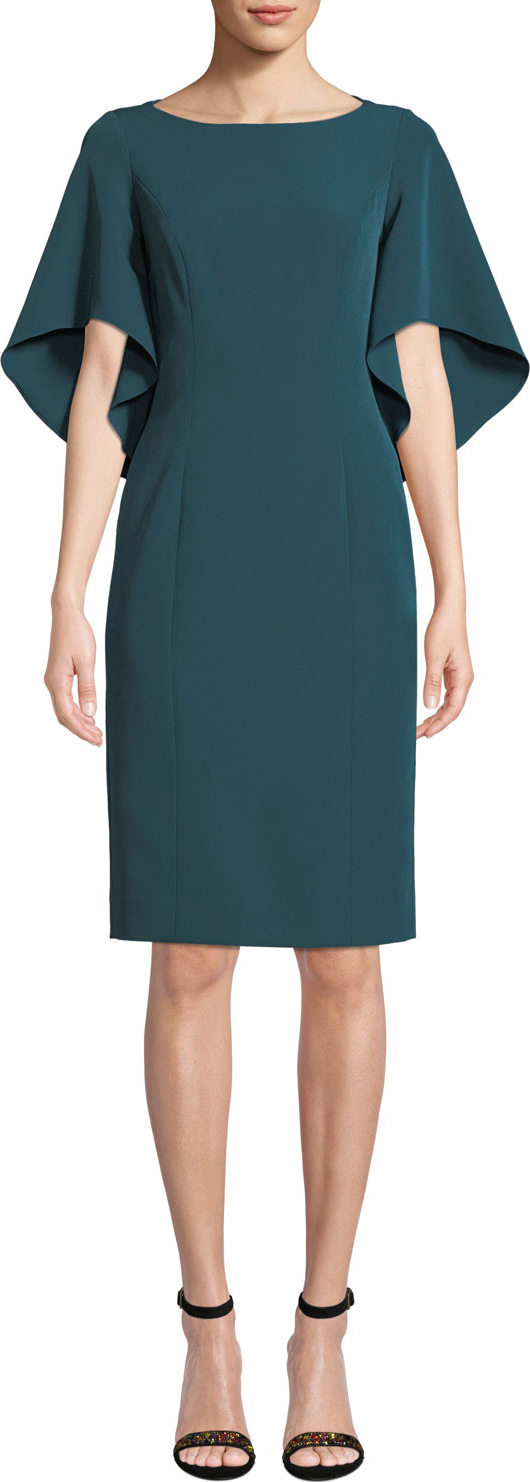 MILLY Mila Boat-Neck Butterfly-Sleeve Italian Cady Sheath Dress