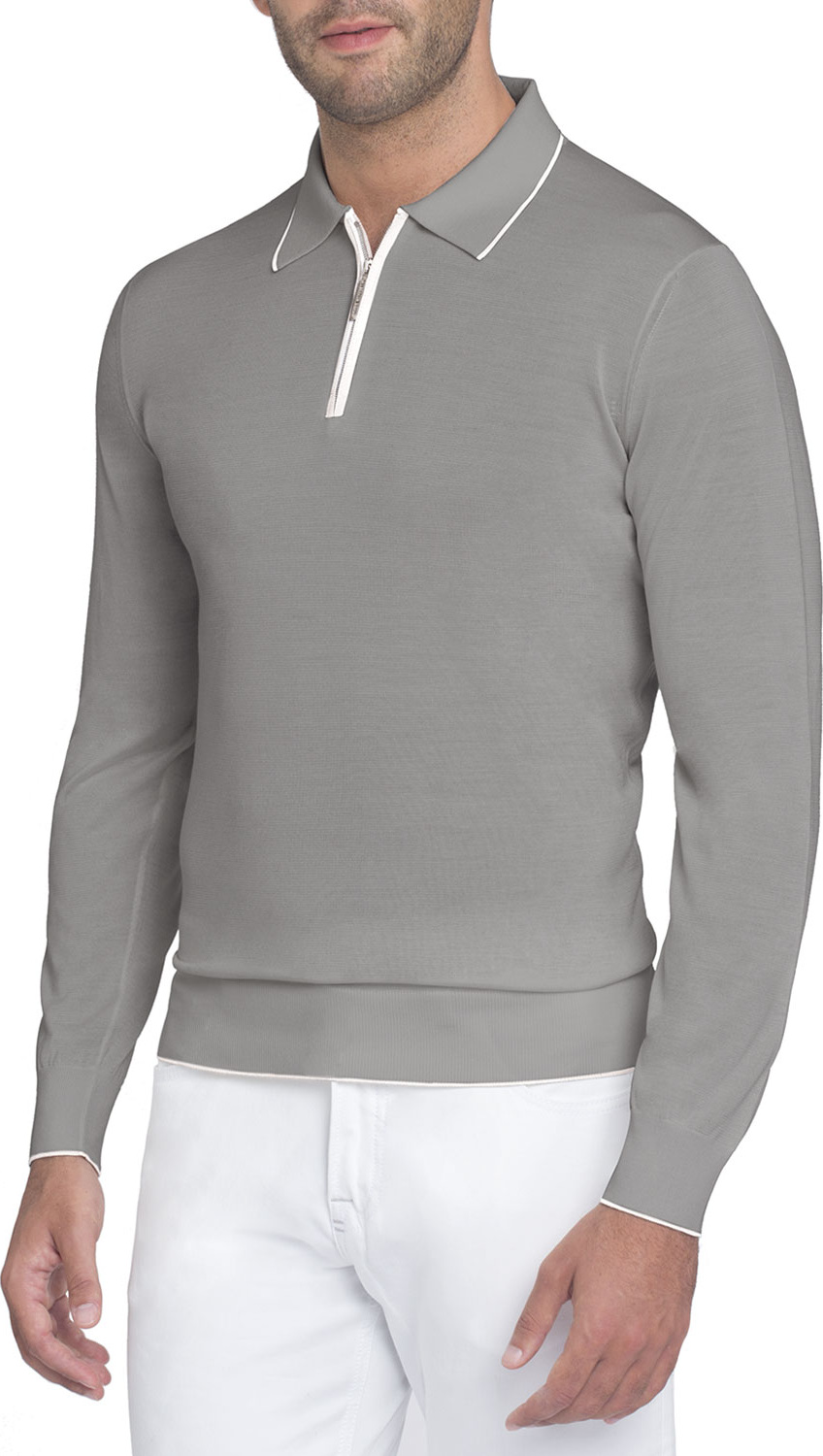 Stefano Ricci Half-Zip Long-Sleeve Silk Polo Shirt