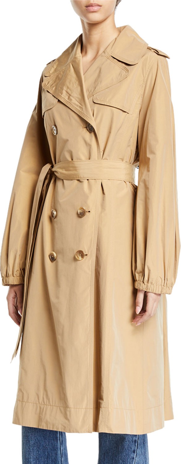 Co Double-Breasted Gathered Trench Coat