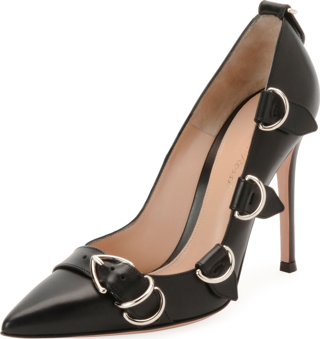 Gianvito Rossi Leather Buckle-Strap Pointed High Pump