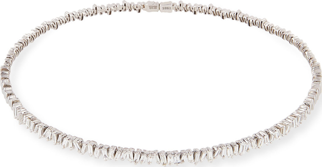 Suzanne Kalan 18K White Gold Diamond Baguette Choker Necklace, 3.0 tdcw