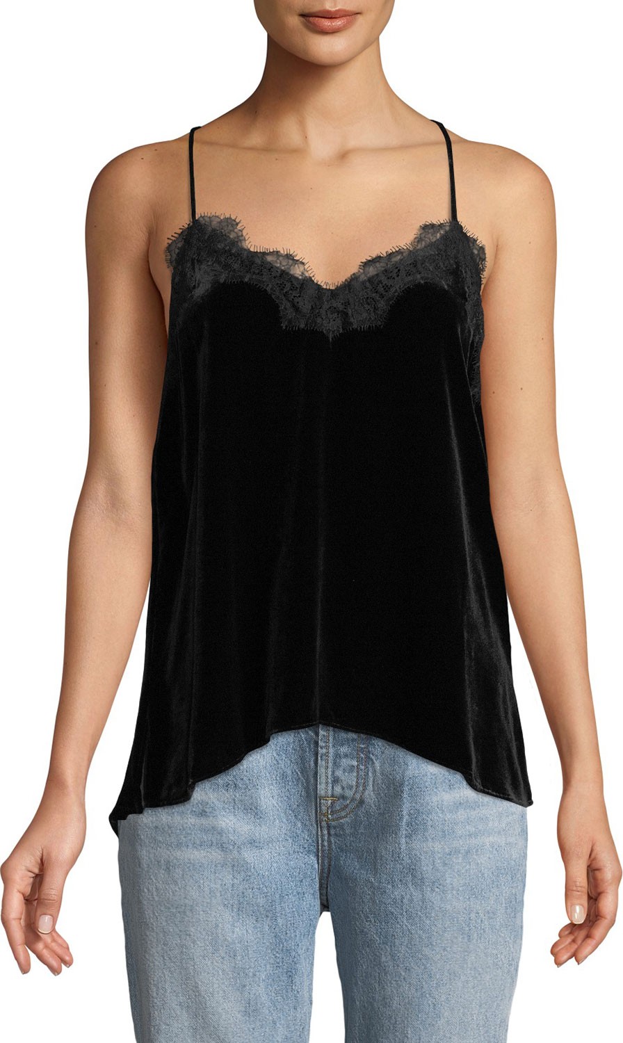 CAMI NYC The Racer Velvet Cami with Lace