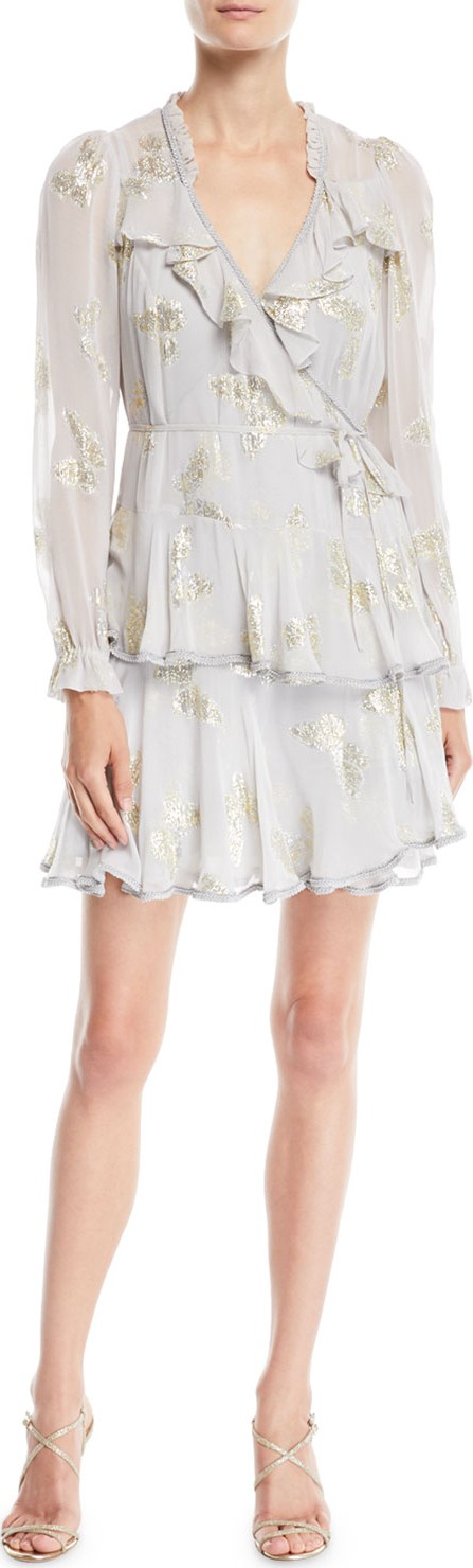 Needle & Thread Lurex® Butterfly Ruffle Wrap Mini Dress