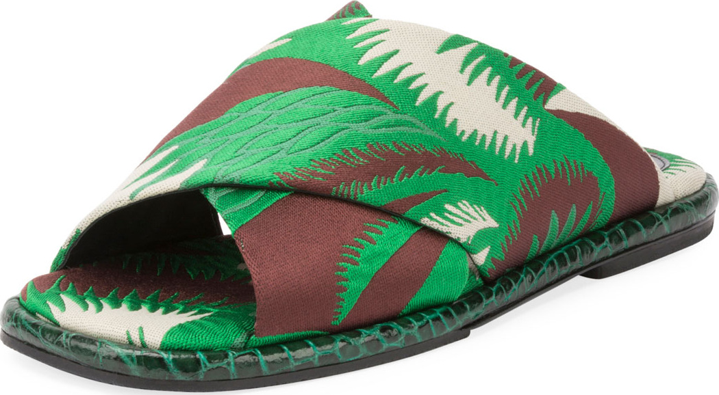 Dries Van Noten Crisscross Jungle Flat Slide Sandal