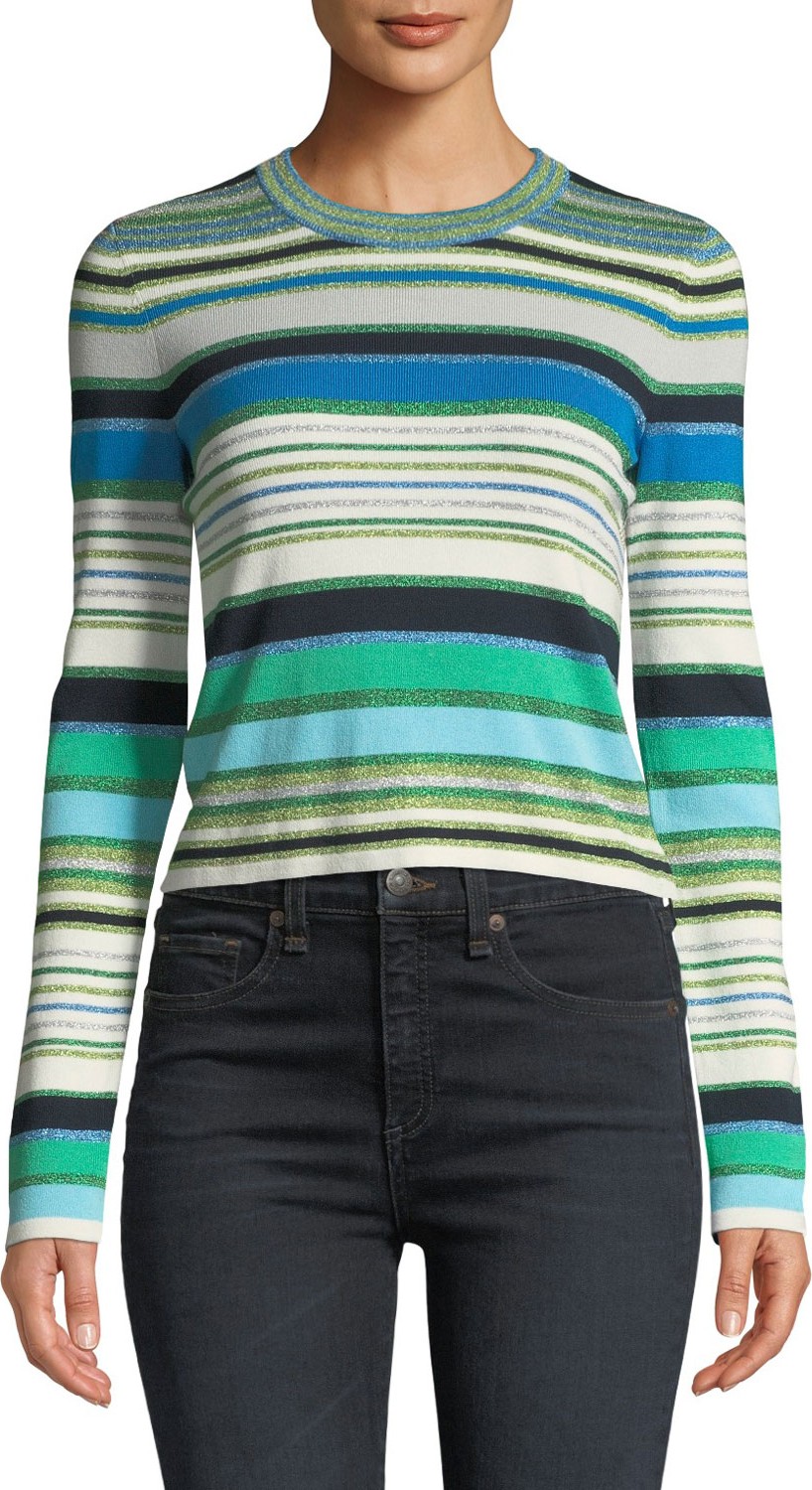 Veronica Beard Palma Striped Metallic Cropped Sweater