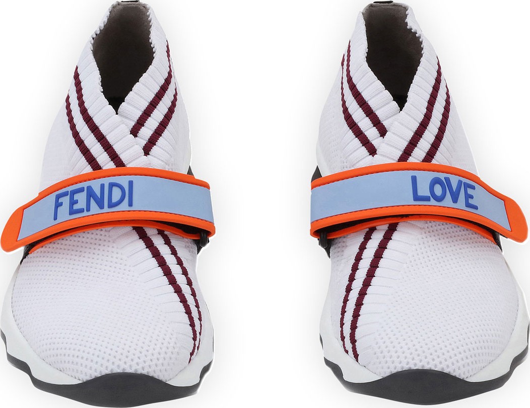Fendi Knit Trainer with Rubber Strap, White