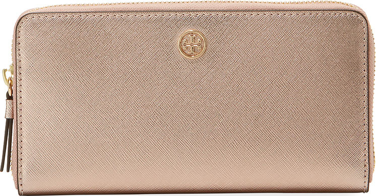 Tory Burch Robinson Metallic Leather Continental Zip Wallet